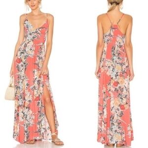 Free People Coral Throught The Vine Floral Maxi Dress Medium